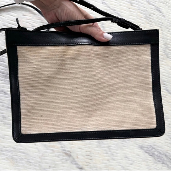 Authentic Balenciaga Cream Canvas Navy Leather Crossbody Pouch - Picture 5 of 8